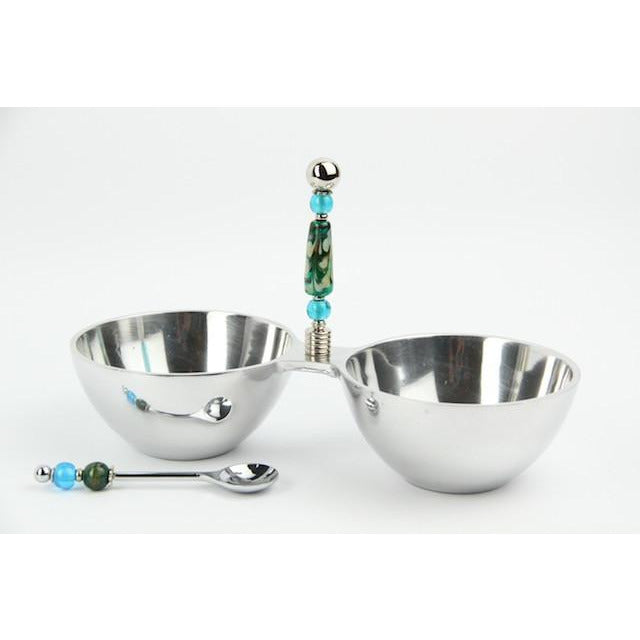 Dip/Nut Bowl with Spoon-Green Swirl